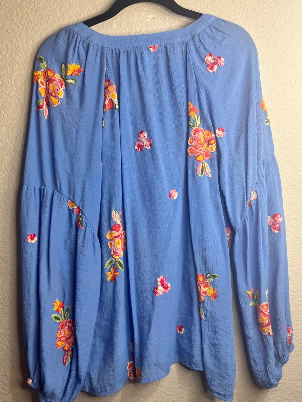 fig and flower Blue Floral Embroidered Button-Down Blouse - Picture 5 of 5